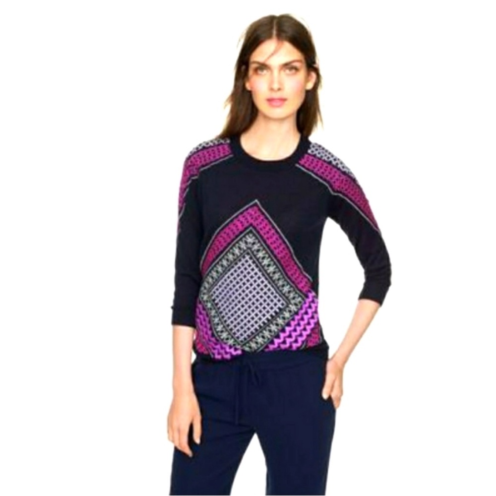 J.Crew Embroidered Tippi Sweater Size Small Navy Blue
